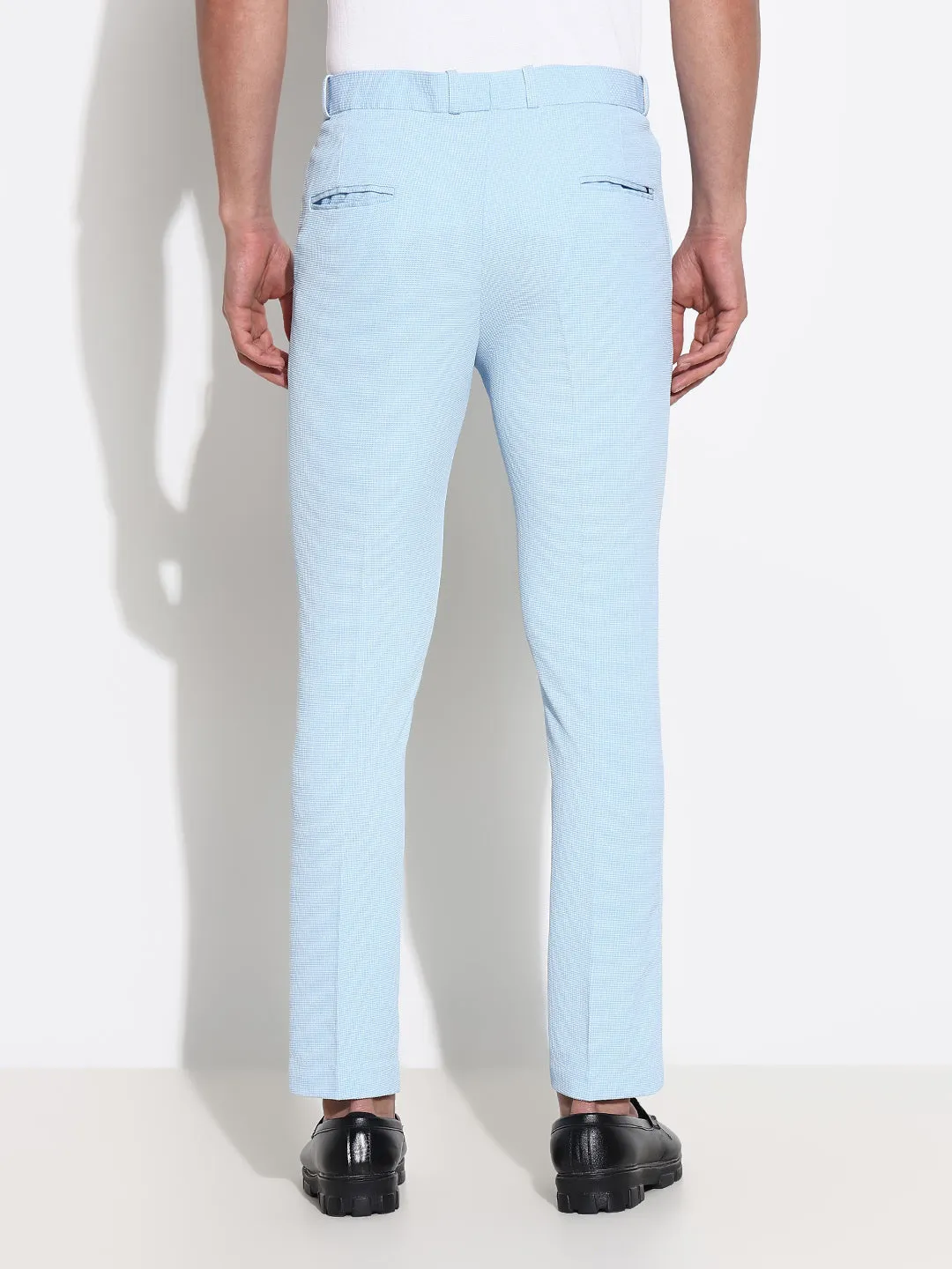 Men Blue Solid Formal Trousers