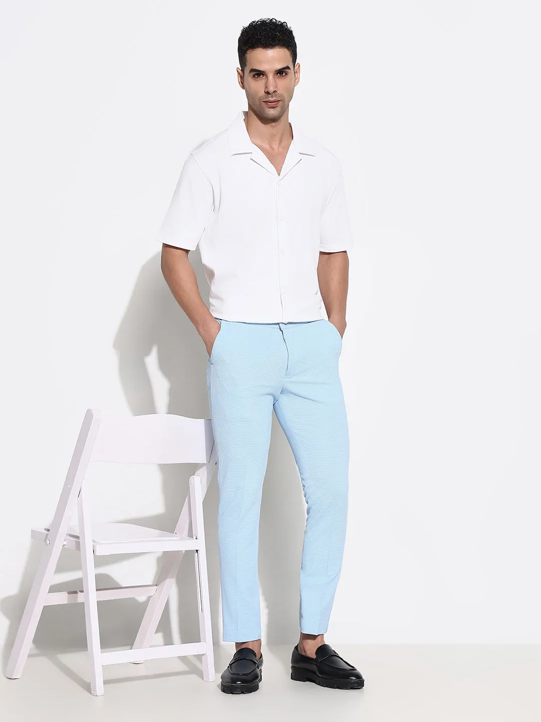 Men Blue Solid Formal Trousers