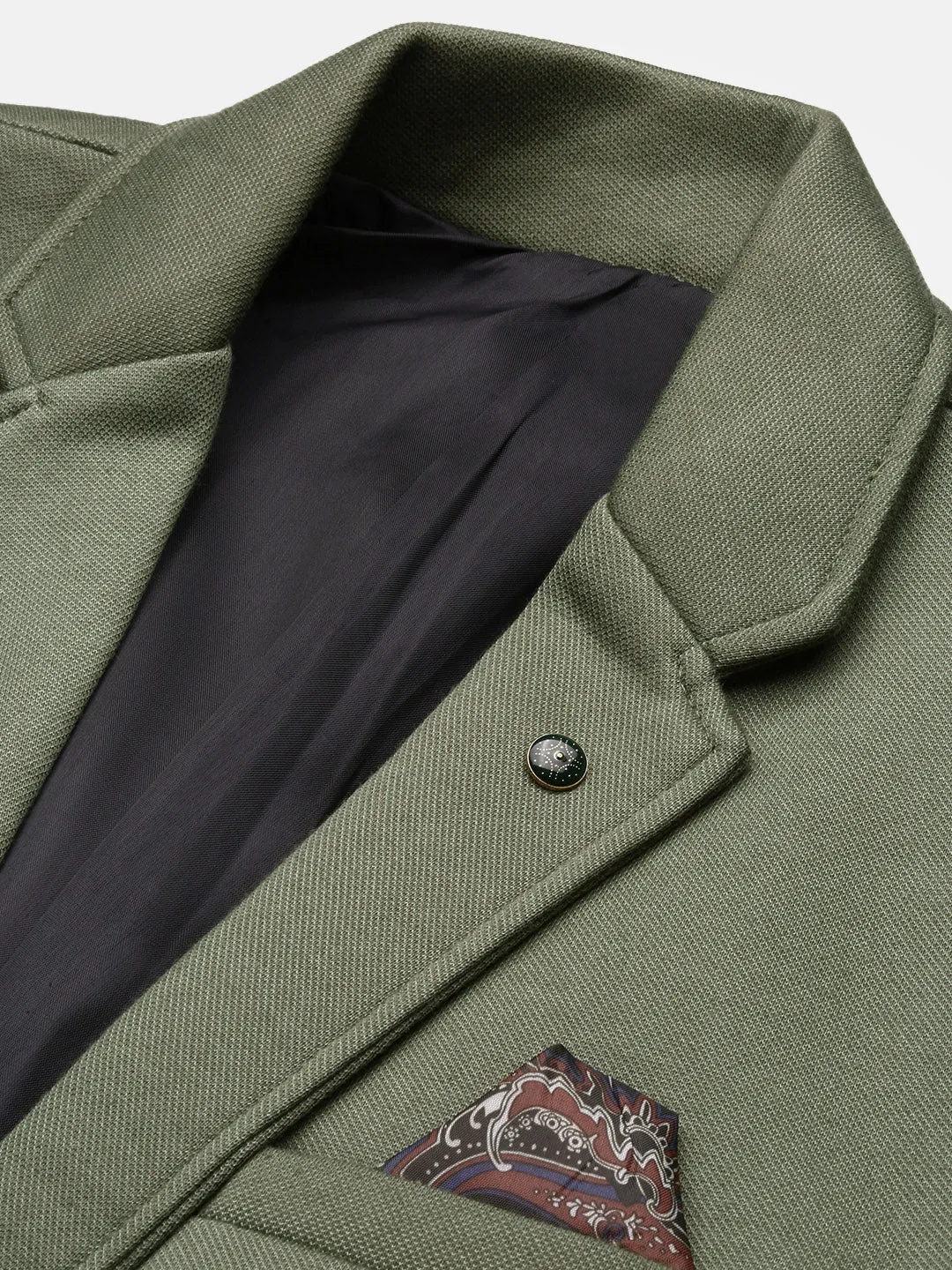 Men Green Slim Fit Single Breasted Casual Blazers