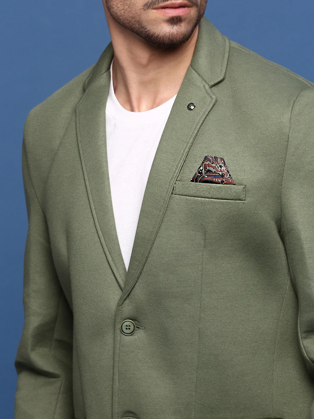 Men Green Slim Fit Single Breasted Casual Blazers