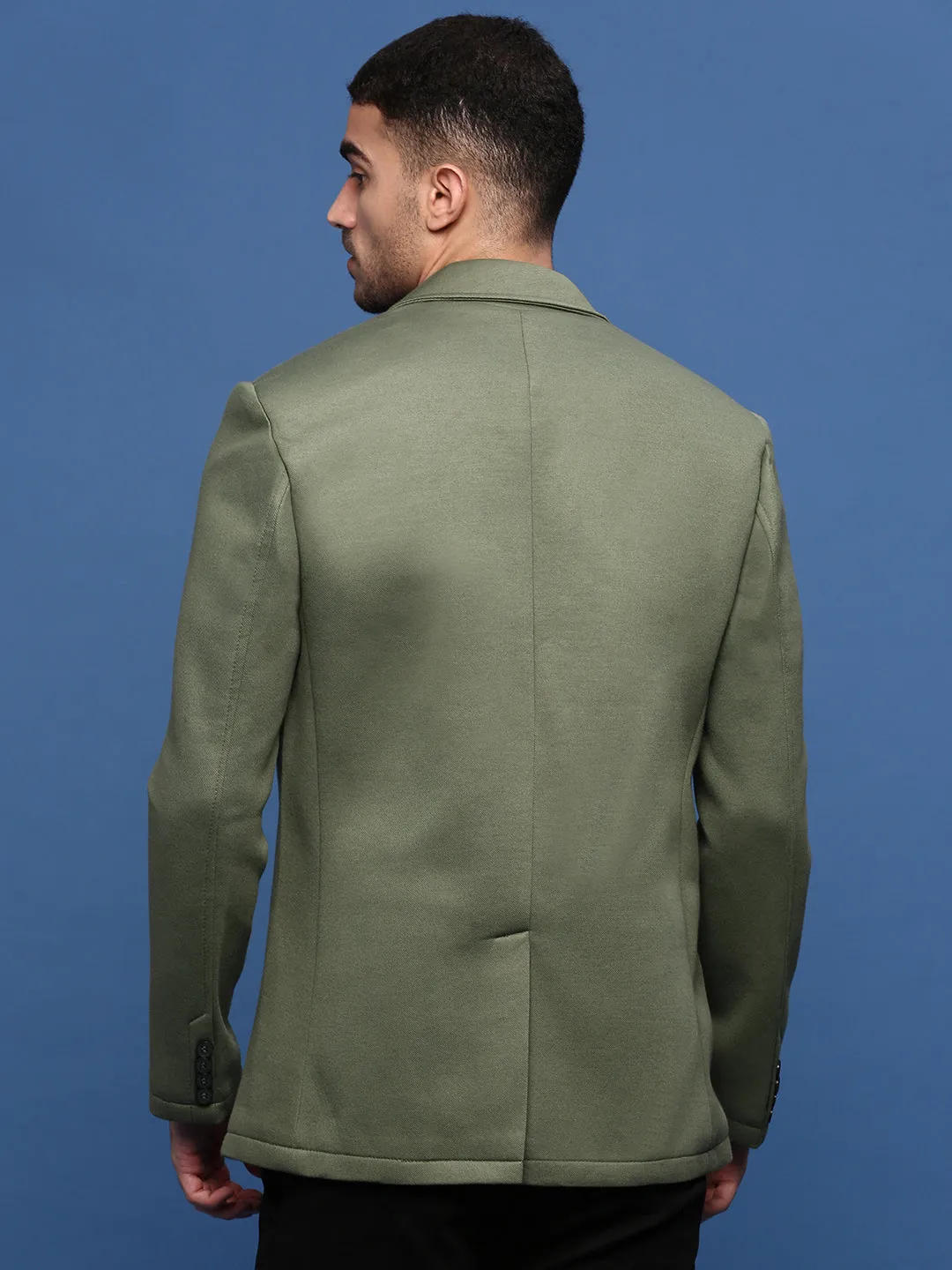 Men Green Slim Fit Single Breasted Casual Blazers