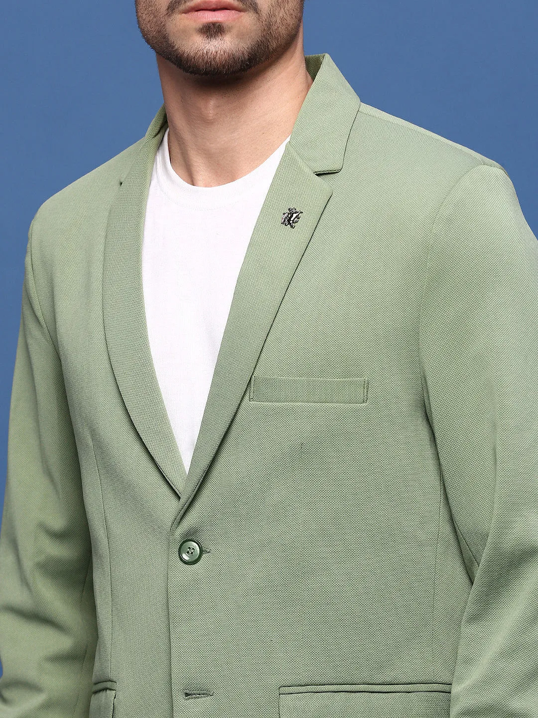 Men Green Slim Fit Single Breasted Notched Lapel Blazers