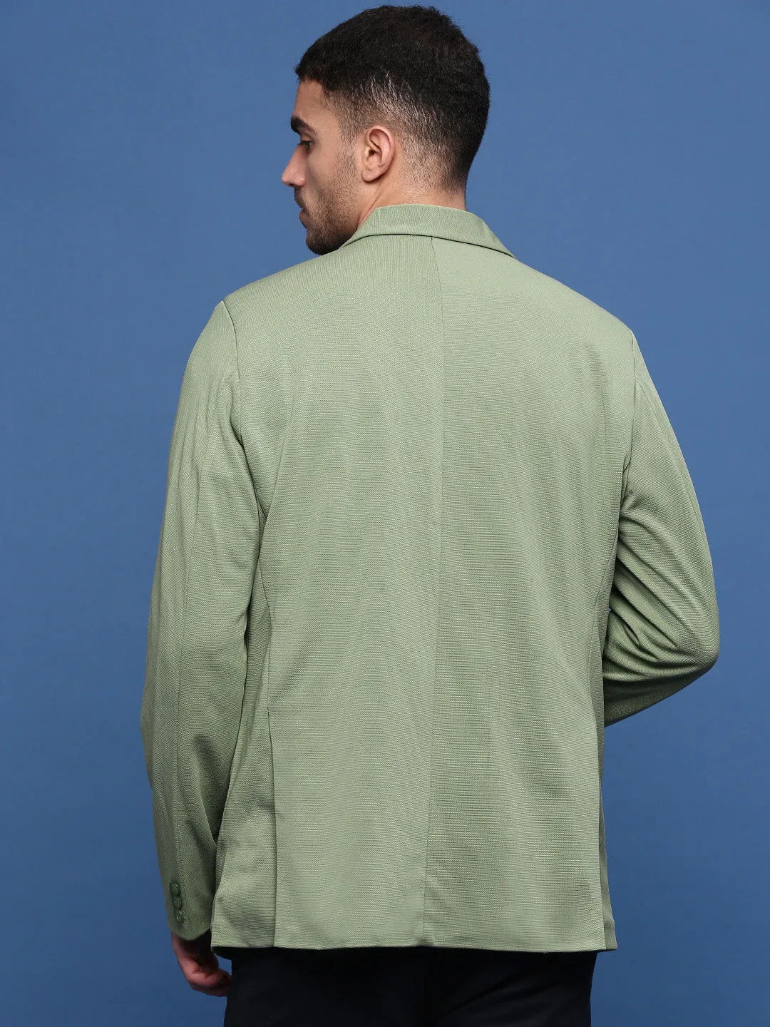 Men Green Slim Fit Single Breasted Notched Lapel Blazers