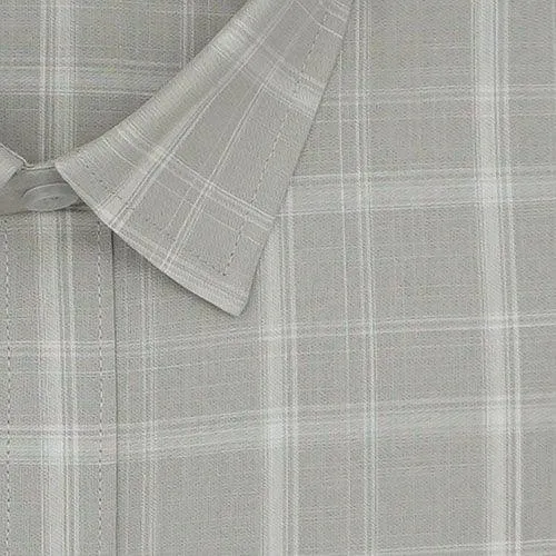 Men's 100% Cotton Plaid Checkered Half Sleeves Shirt (Grey)