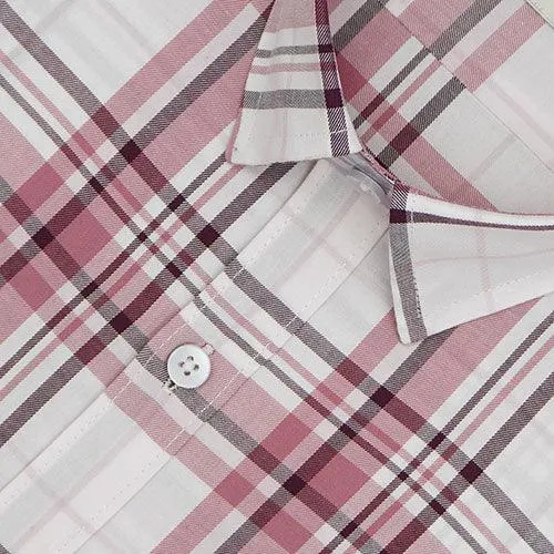 Men's 100% Cotton Tartan Checkered Half Sleeves Shirt (Peach)