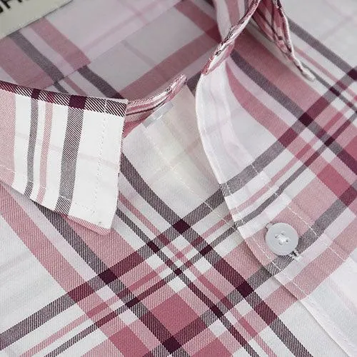 Men's 100% Cotton Tartan Checkered Half Sleeves Shirt (Peach)