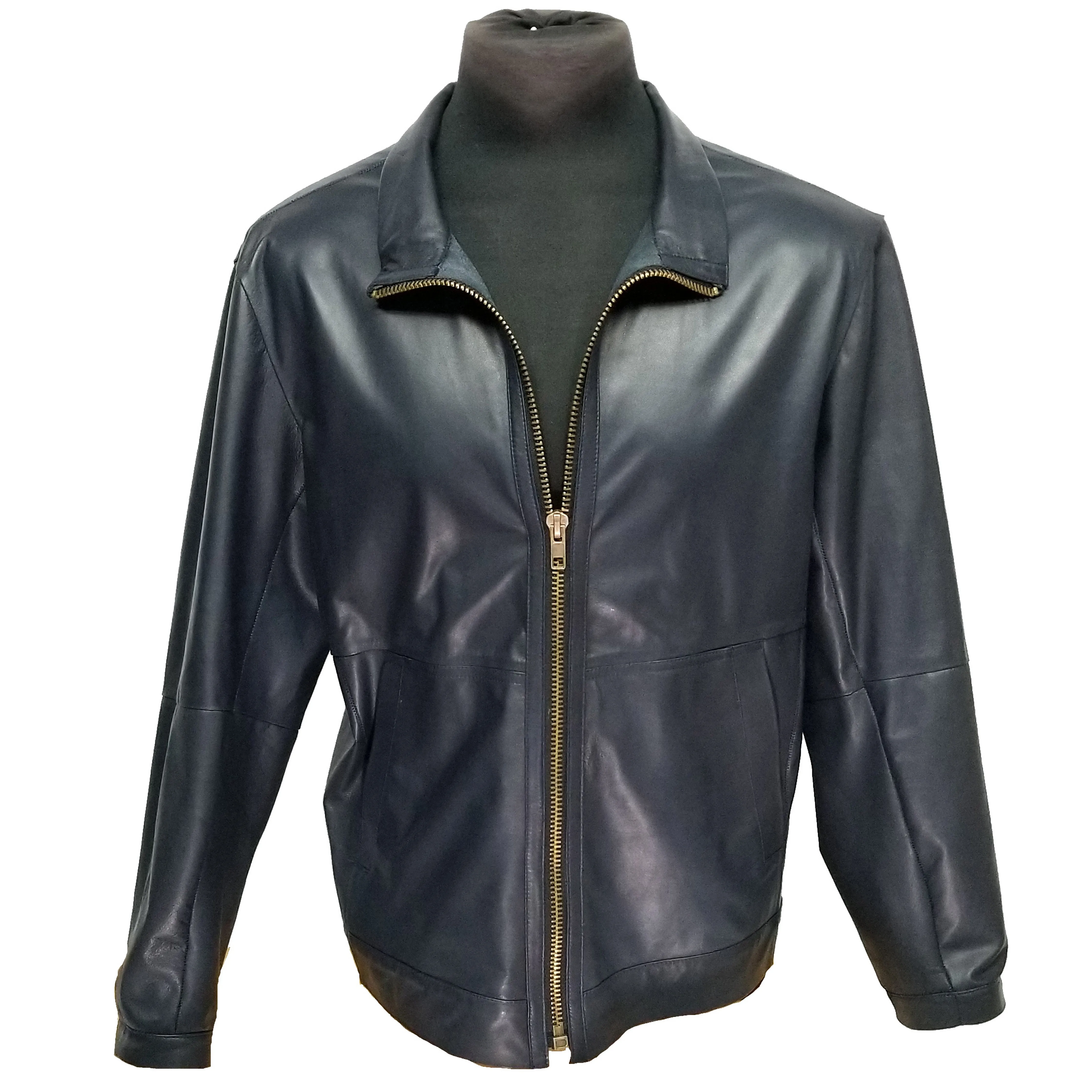 Men's Navy Blue Lamb Leather Jacket,