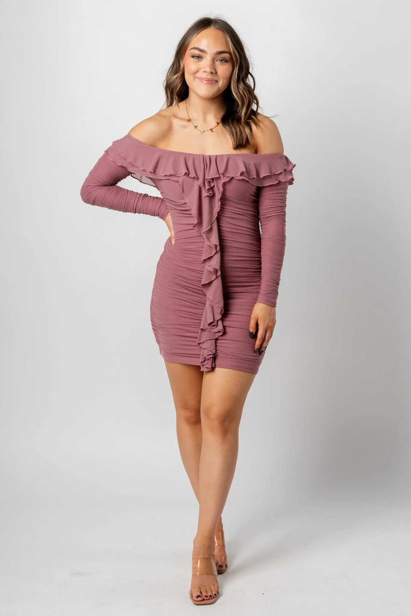 Mesh fairy mini dress mauve