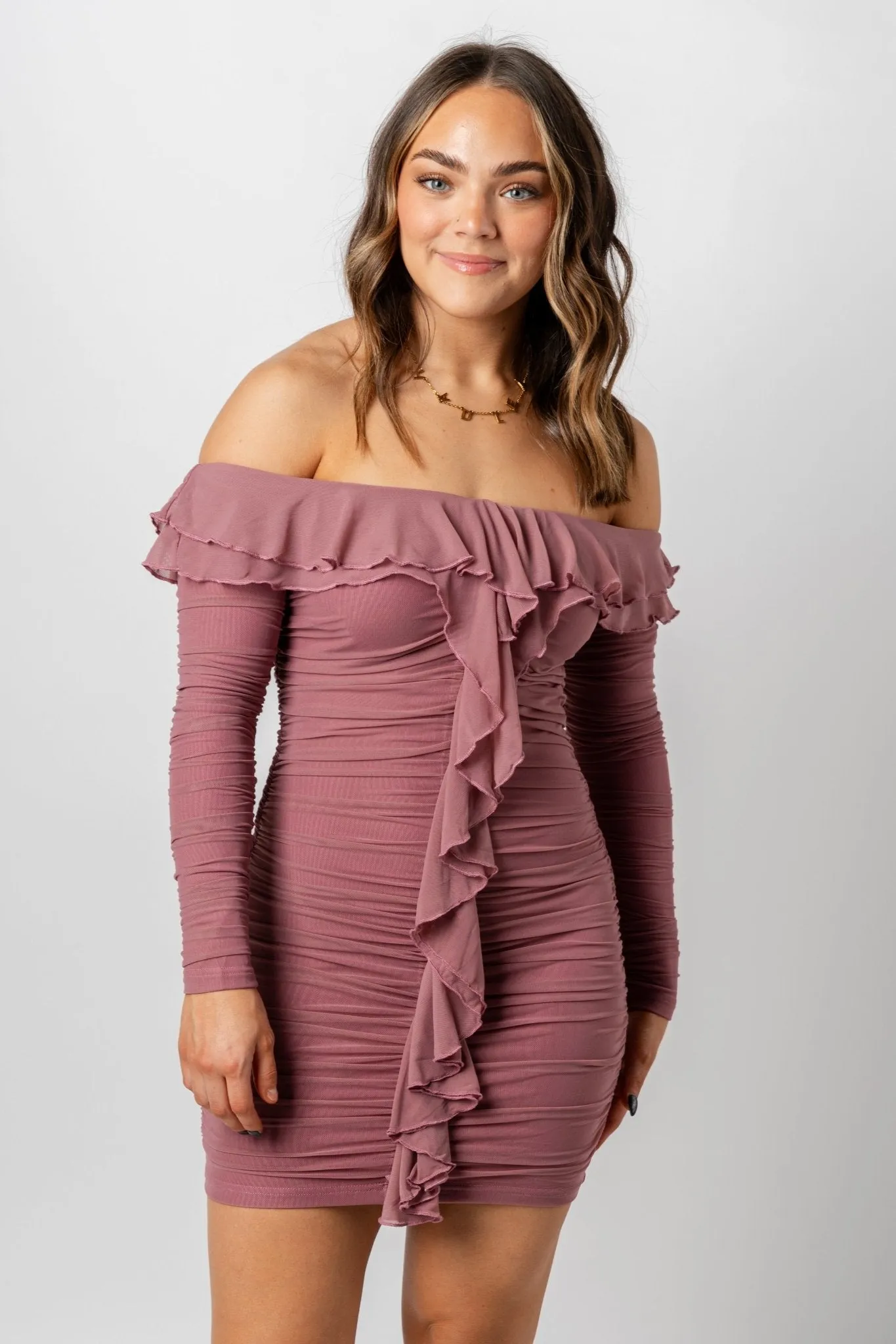 Mesh fairy mini dress mauve
