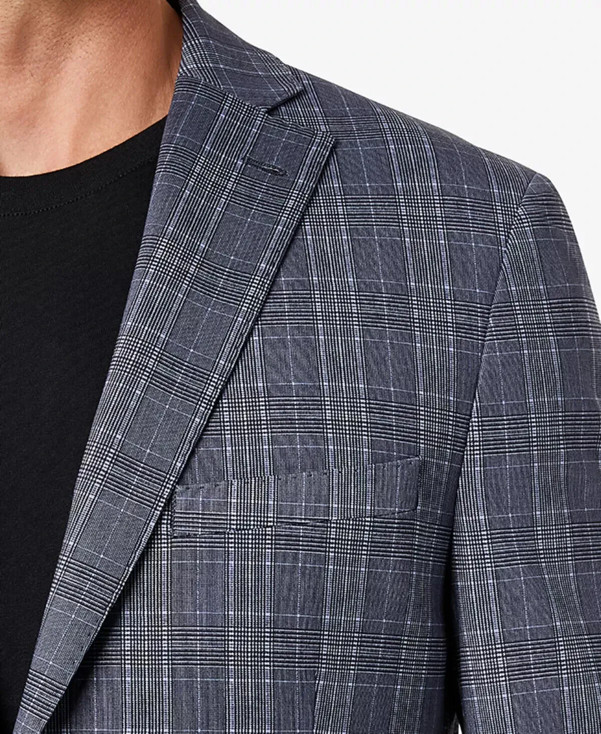 MICHAEL KORS Modern-Fit Plaid Knit Suit Jacket Blazer Blue Gray Size 48L $450