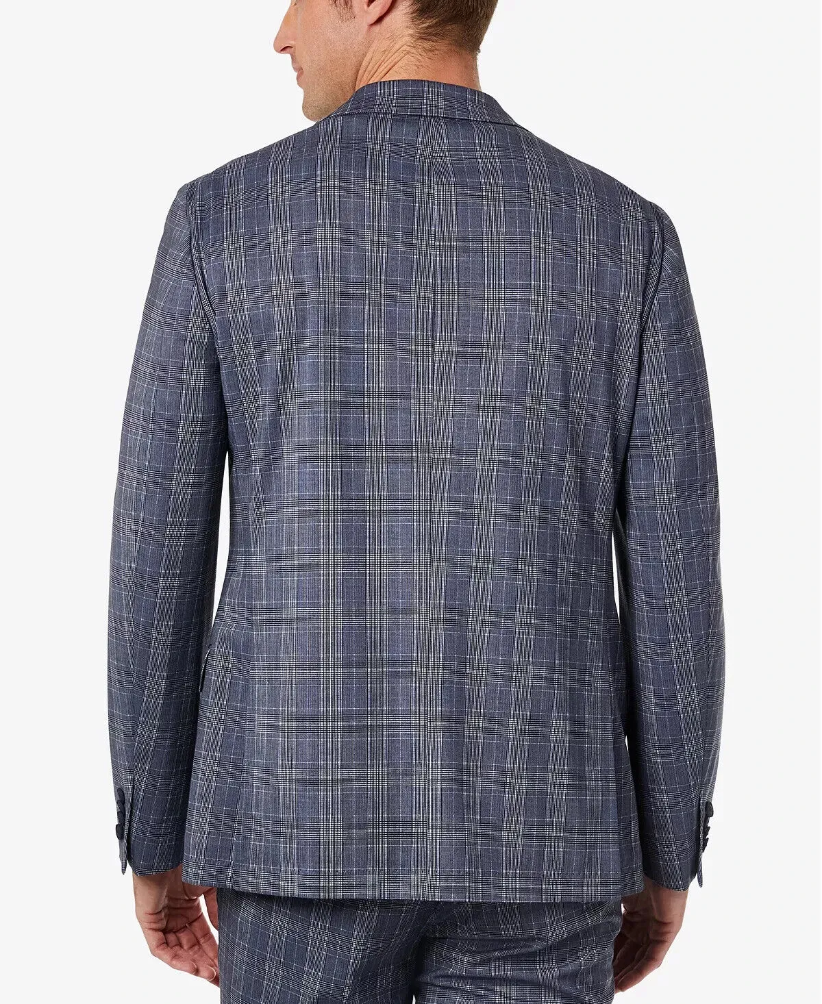 MICHAEL KORS Modern-Fit Plaid Knit Suit Jacket Blazer Blue Gray Size 48L $450