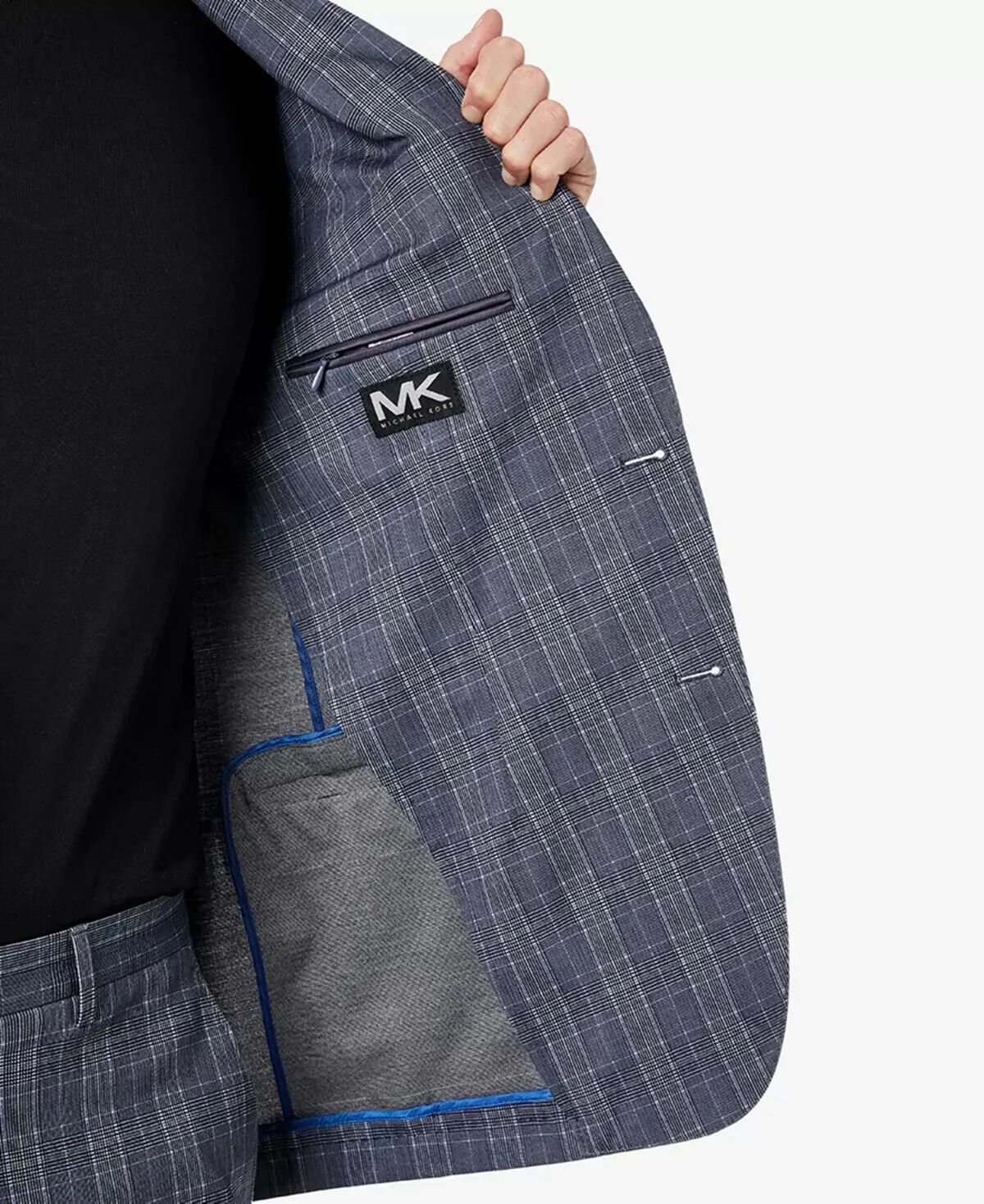 MICHAEL KORS Modern-Fit Plaid Knit Suit Jacket Blazer Blue Gray Size 48L $450