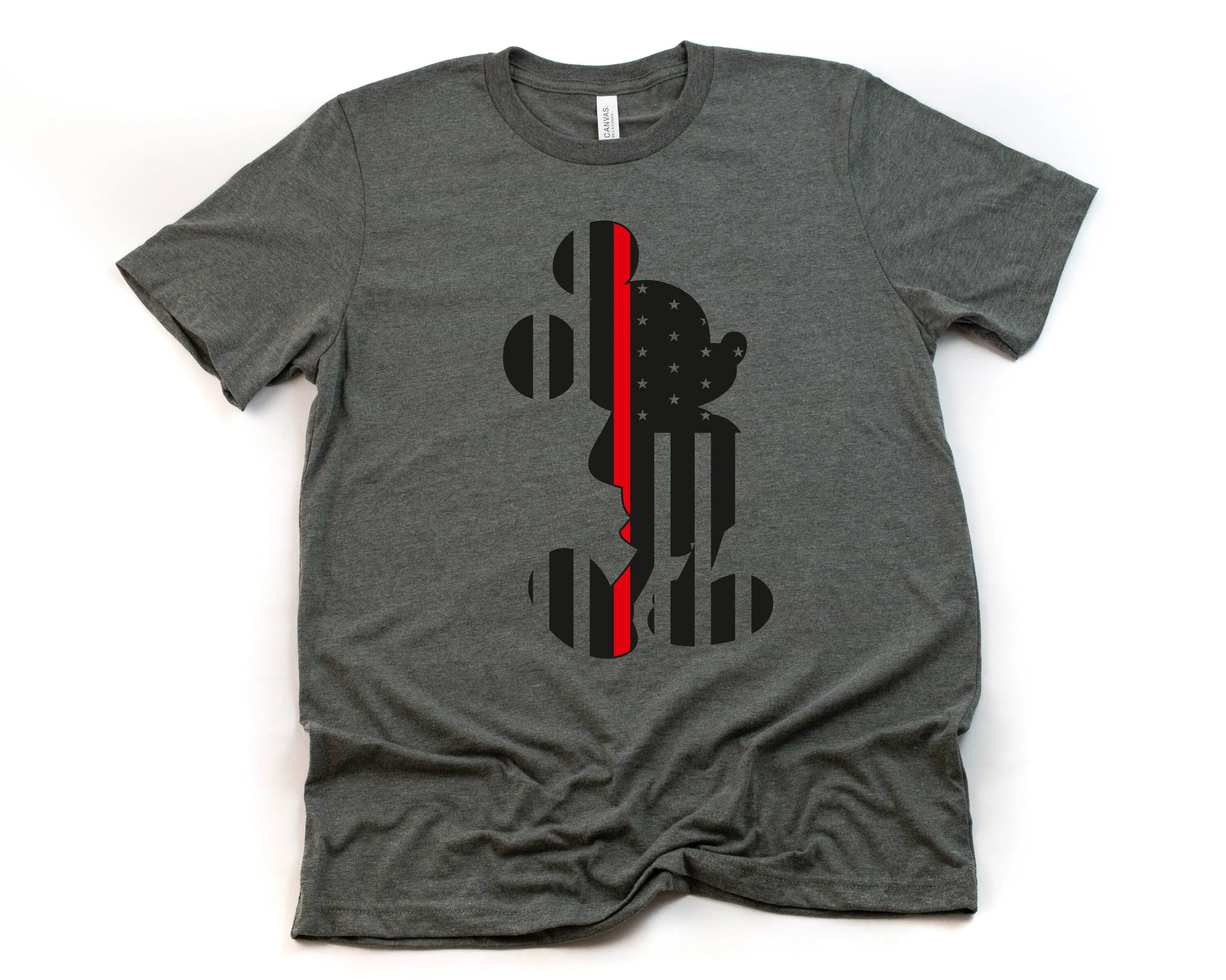Mickey Fire Fighter Red Line Adult Unisex T shirt - Disney Trip Matching Shirts - Mickey Mouse Silhouette T Shirt