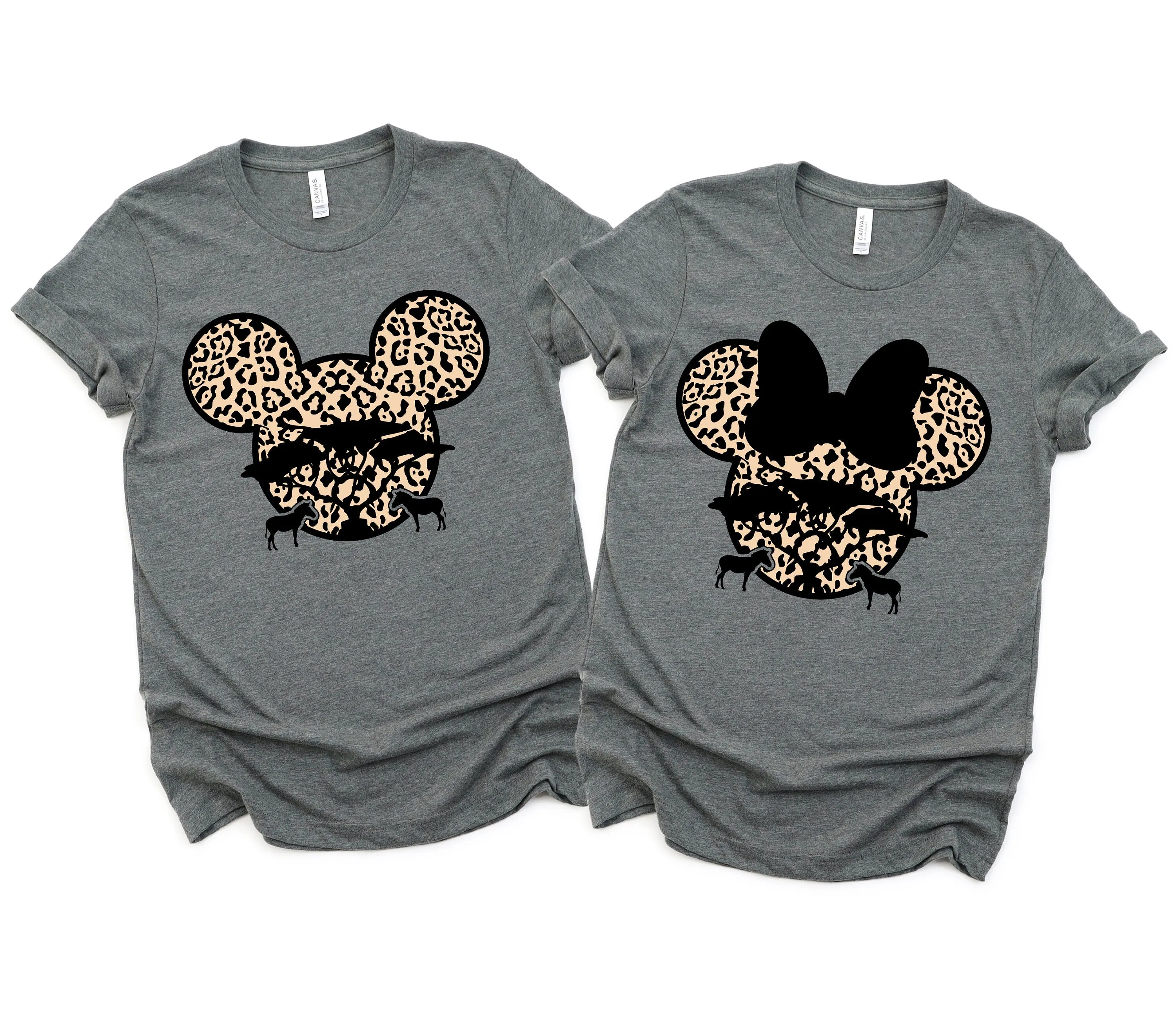 Minnie and Mickey Safari Adult Unisex Shirts - Disney Couples - Matching Shirts - Camouflaged Mickey - Animal Print