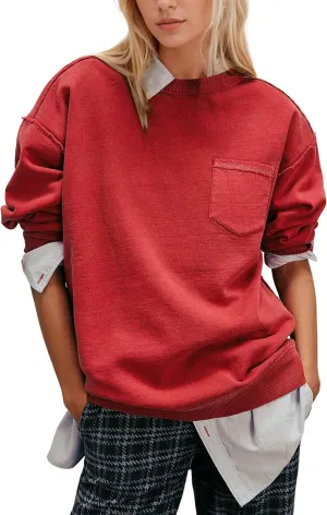 MISSACTIVER Women Oversized Sweatshirts Exposed Seam Pullover Sweatshirt Crewneck Pullover Tops Streetwear with Pocket