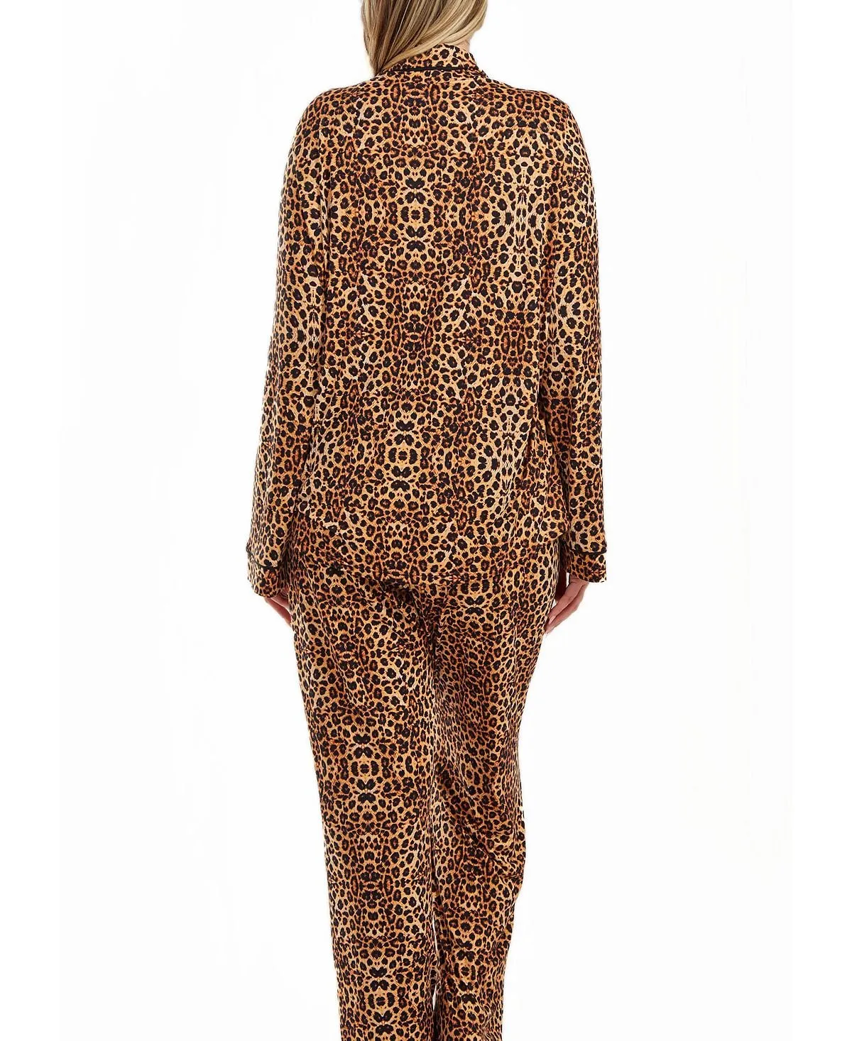 Modal Leopard Print Pajama Pants with Button Collar 2 items i  Collection