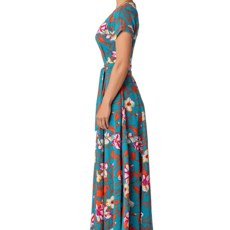 New Fashionable Sexy Girl's Printed Belted Slit Dress