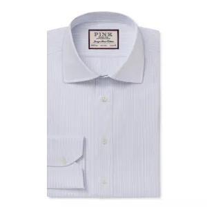 Pale Blue & White Tailored Fit Dobby Satin Stripe Dress Shirt