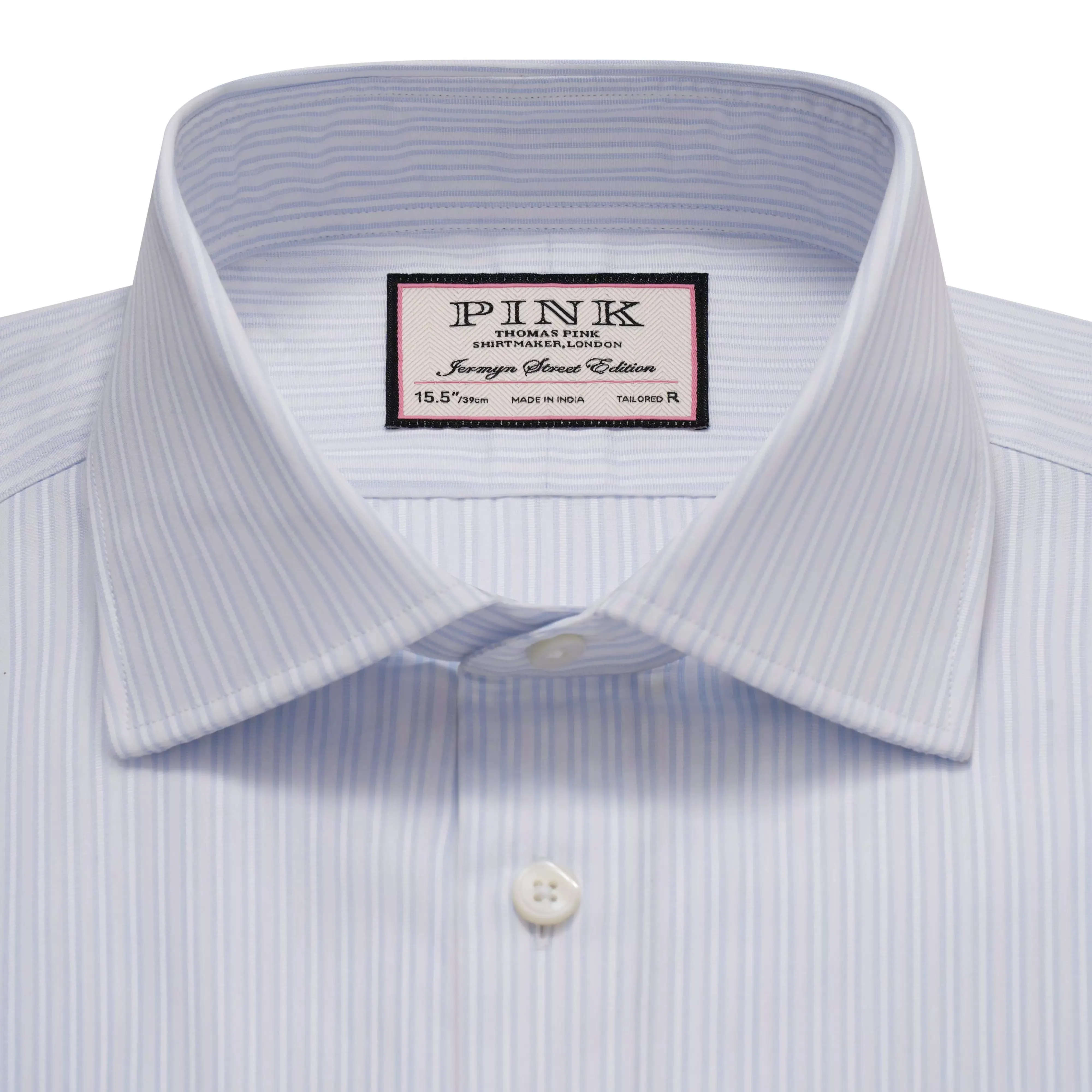 Pale Blue & White Tailored Fit Dobby Satin Stripe Dress Shirt