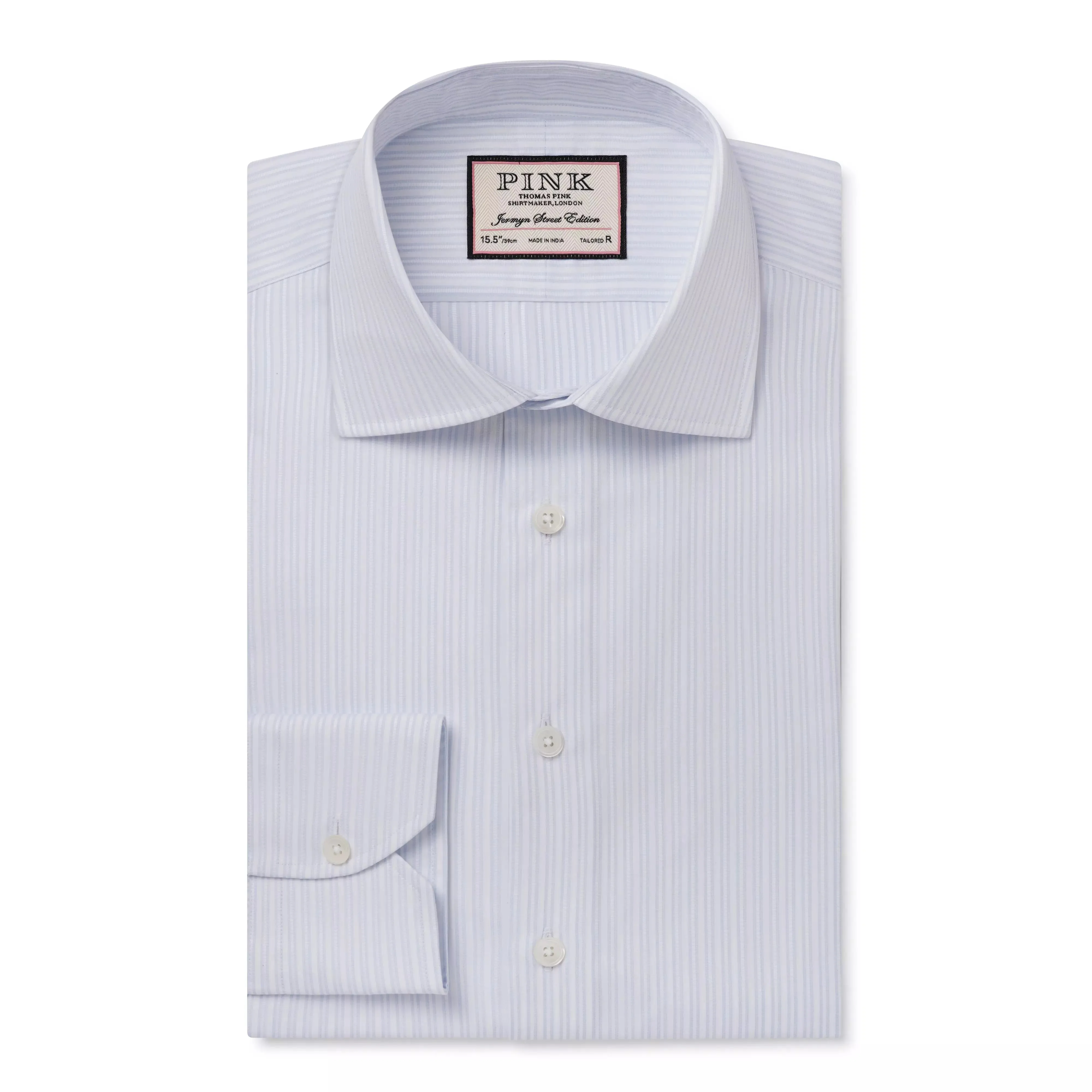 Pale Blue & White Tailored Fit Dobby Satin Stripe Dress Shirt