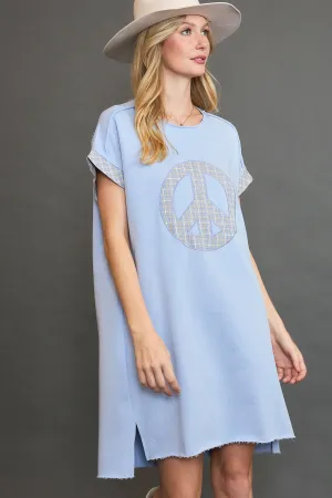 Peace Plaid Applique Mini Dress