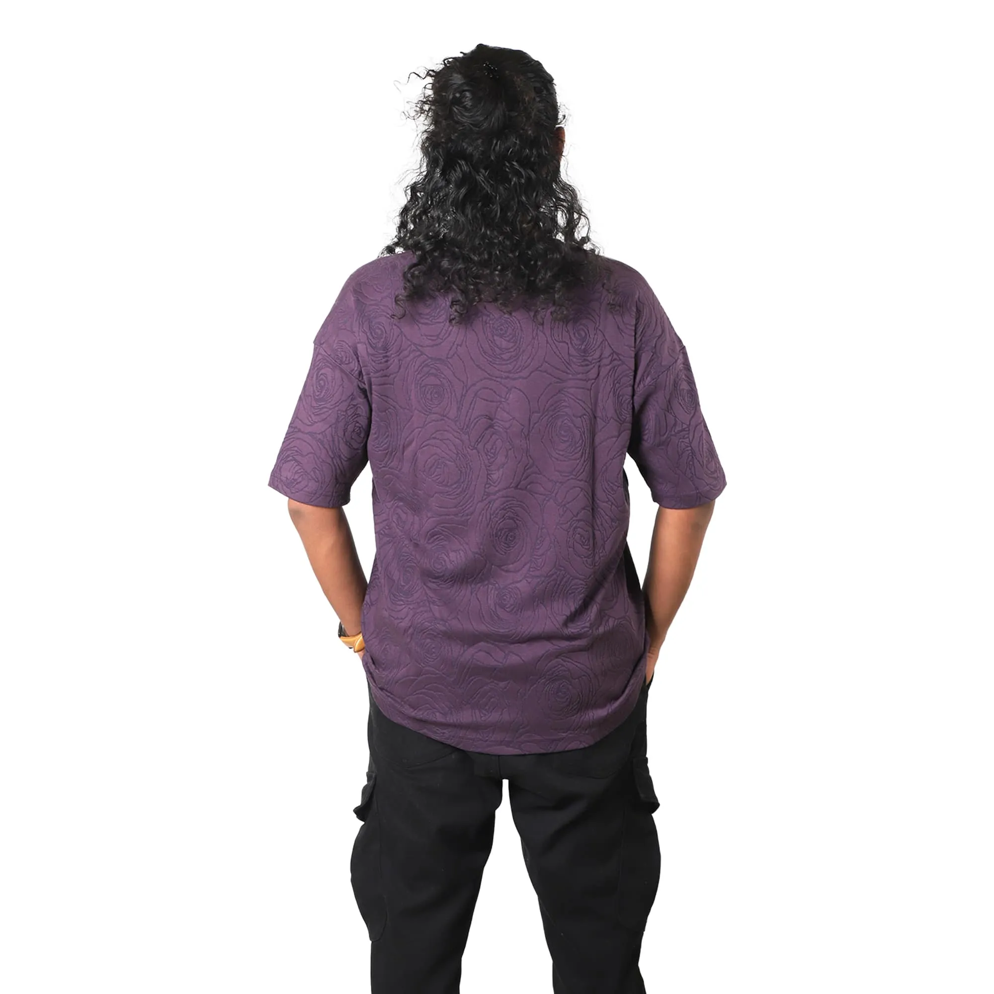 Purple Rose Embossed Drop Shoulder T-Shirt