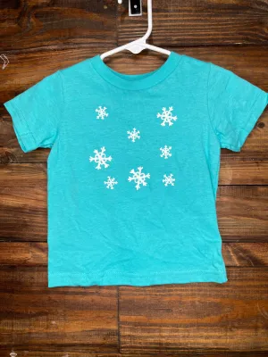 RTS 12 Month RTS Snow Flake Screen Print Light Blue T-Shirt