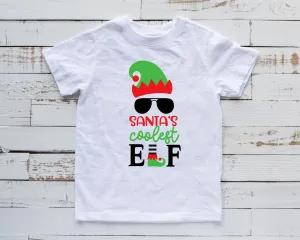 Santa's Coolest Elf Kids Christmas Shirt - Youth Funny Christmas Elf Shirt - Cool Elf with Aviator Sunglasses Holiday Shirt