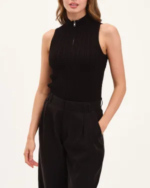 Sleeveless Half-Zip Mock Neck Sweater