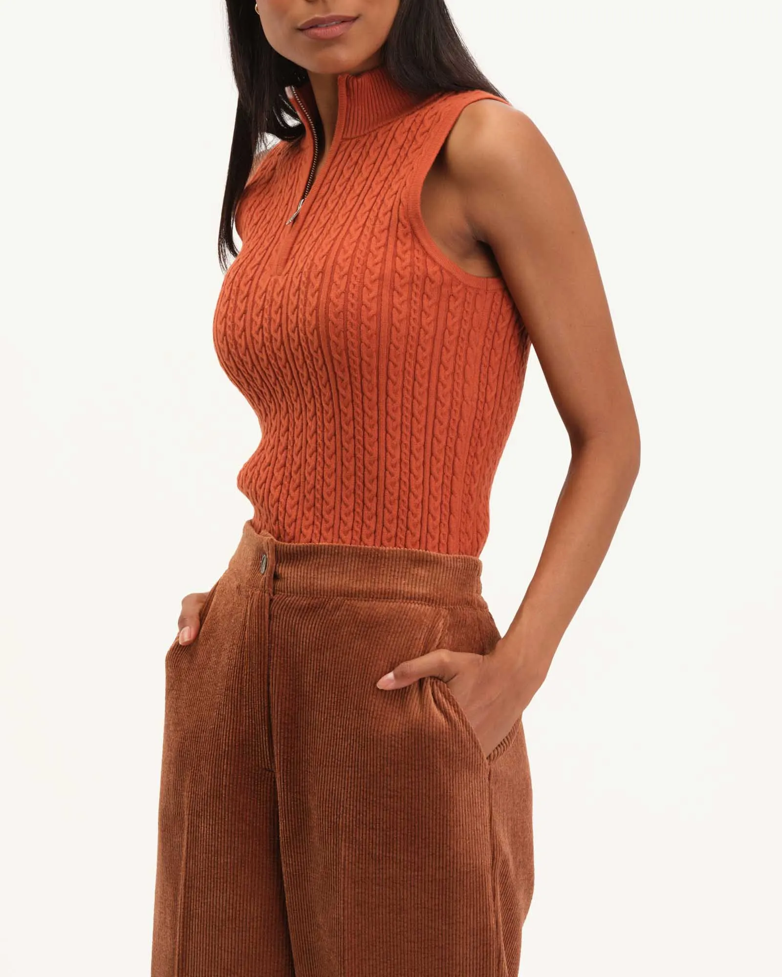 Sleeveless Half-Zip Mock Neck Sweater
