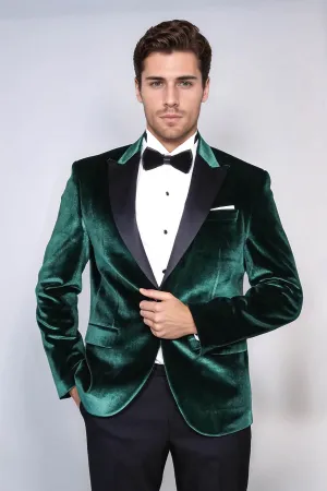 Slim Fit Peak Lapel Velvet Dark Green Men Tuxedo Jacket - Wessi