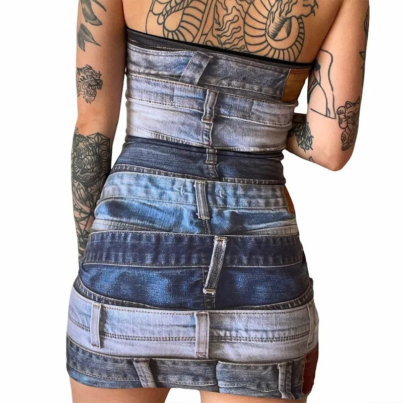 Spring Fashion Floral Print Backless Bandeau Bodycon Dress