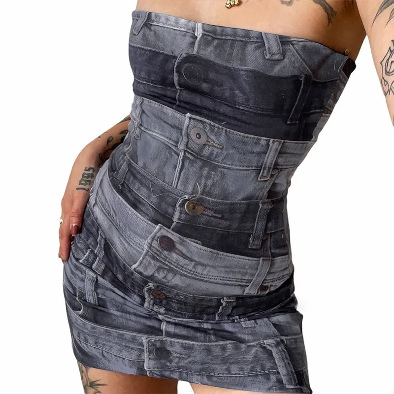Spring Fashion Floral Print Backless Bandeau Bodycon Dress