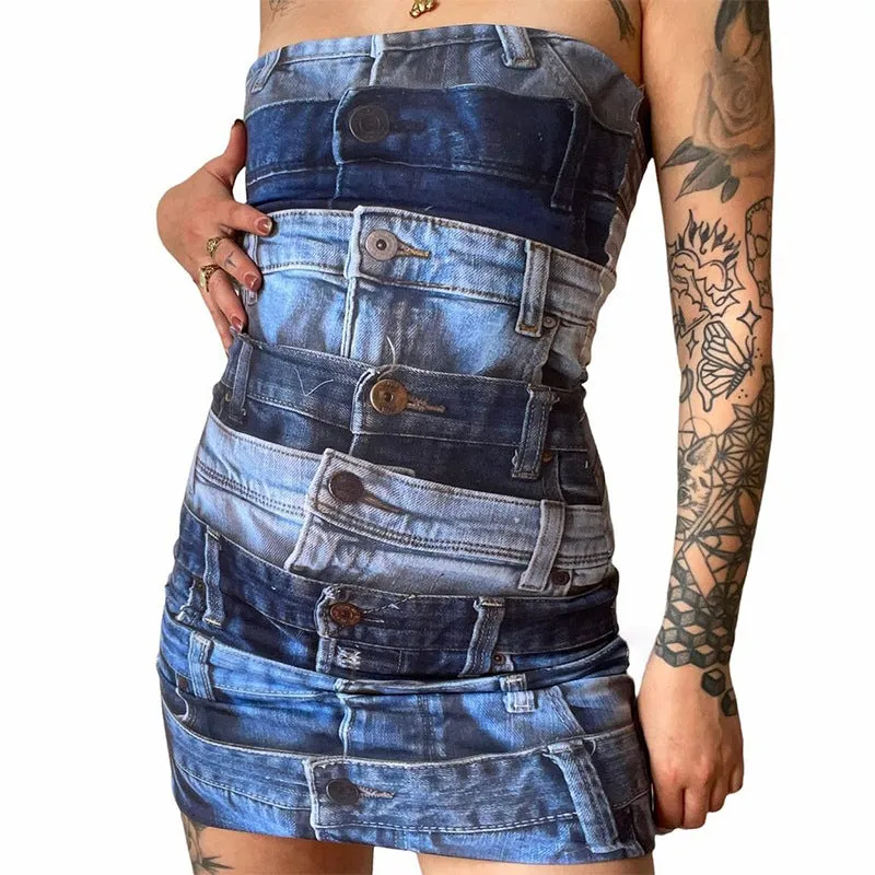 Spring Fashion Floral Print Backless Bandeau Bodycon Dress