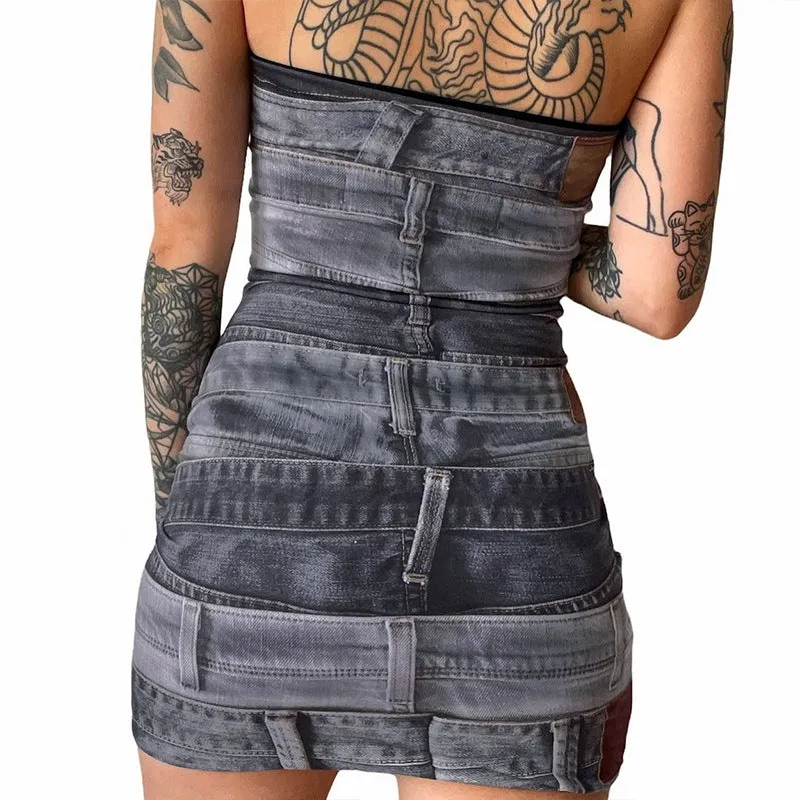 Spring Fashion Floral Print Backless Bandeau Bodycon Dress