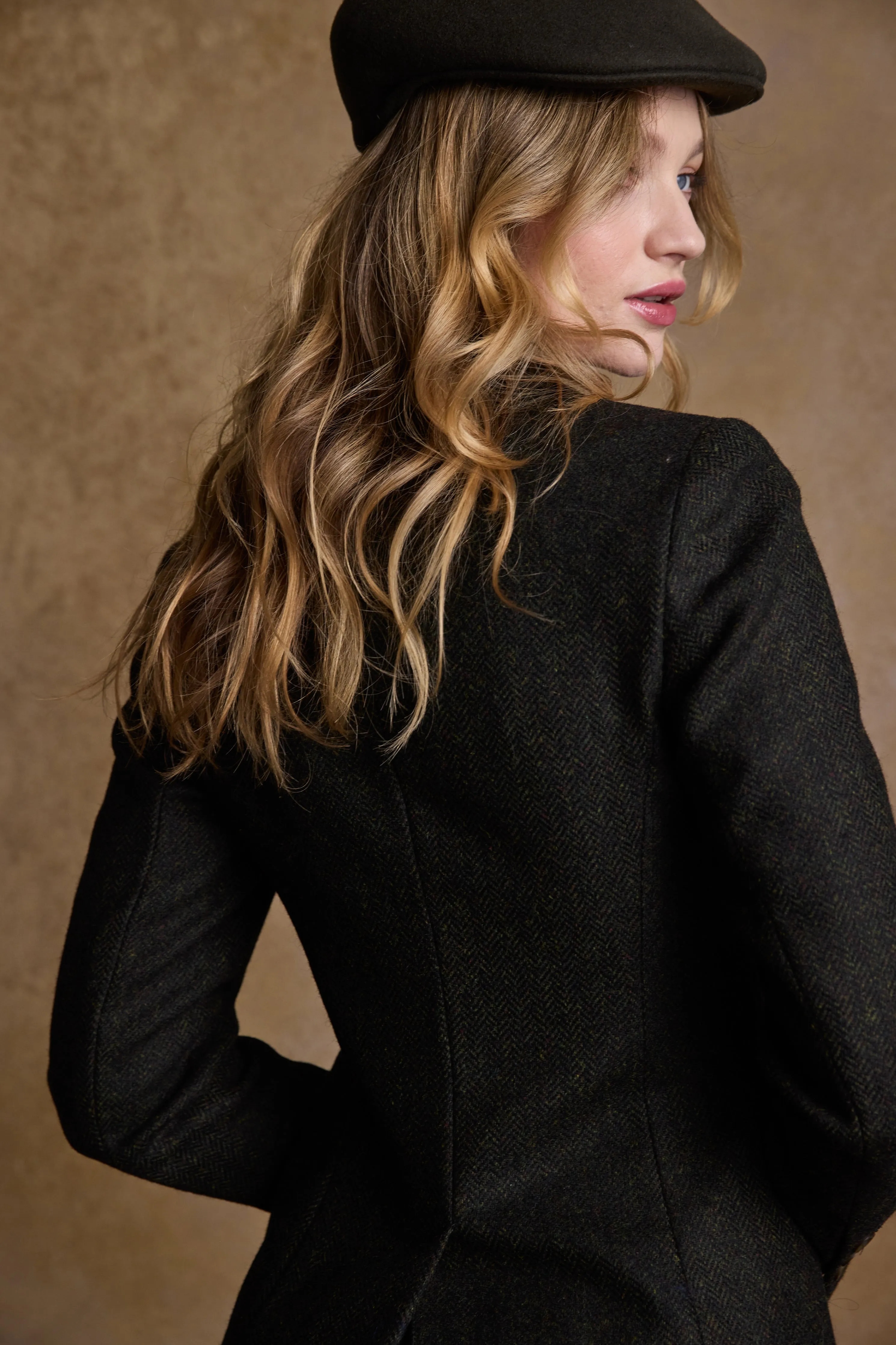 Tara Tweed Hacking Jacket - Deep Green Herringbone