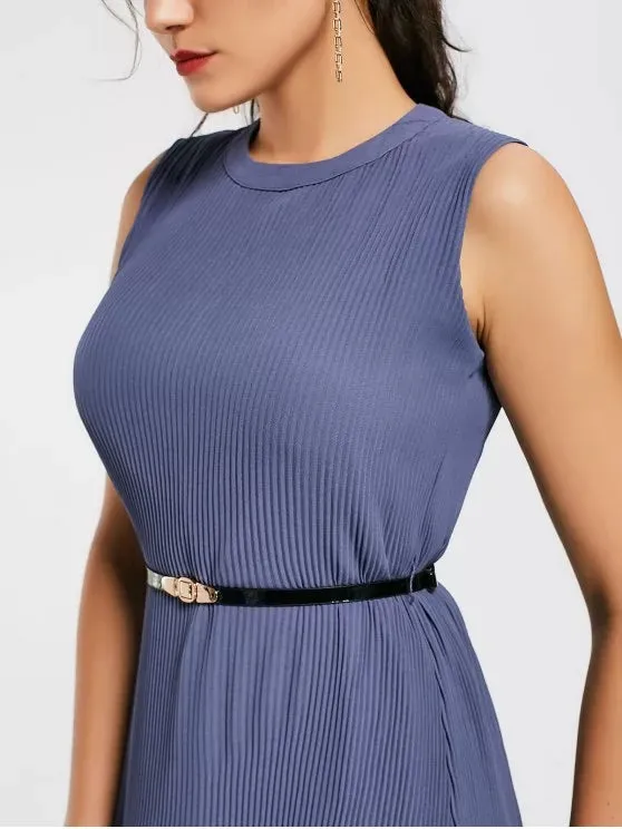 TastyHottie - Trendy Pleated Panel Belted Chiffon Dress