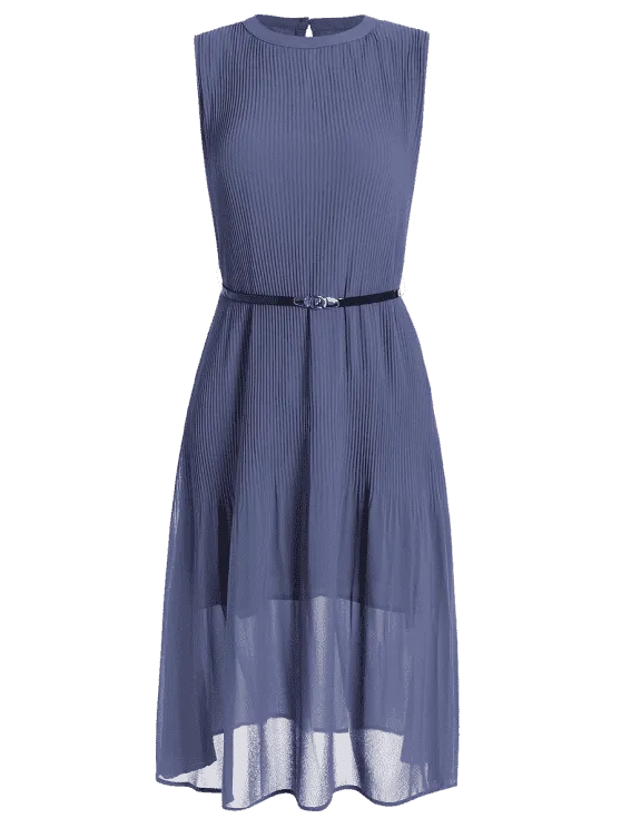 TastyHottie - Trendy Pleated Panel Belted Chiffon Dress