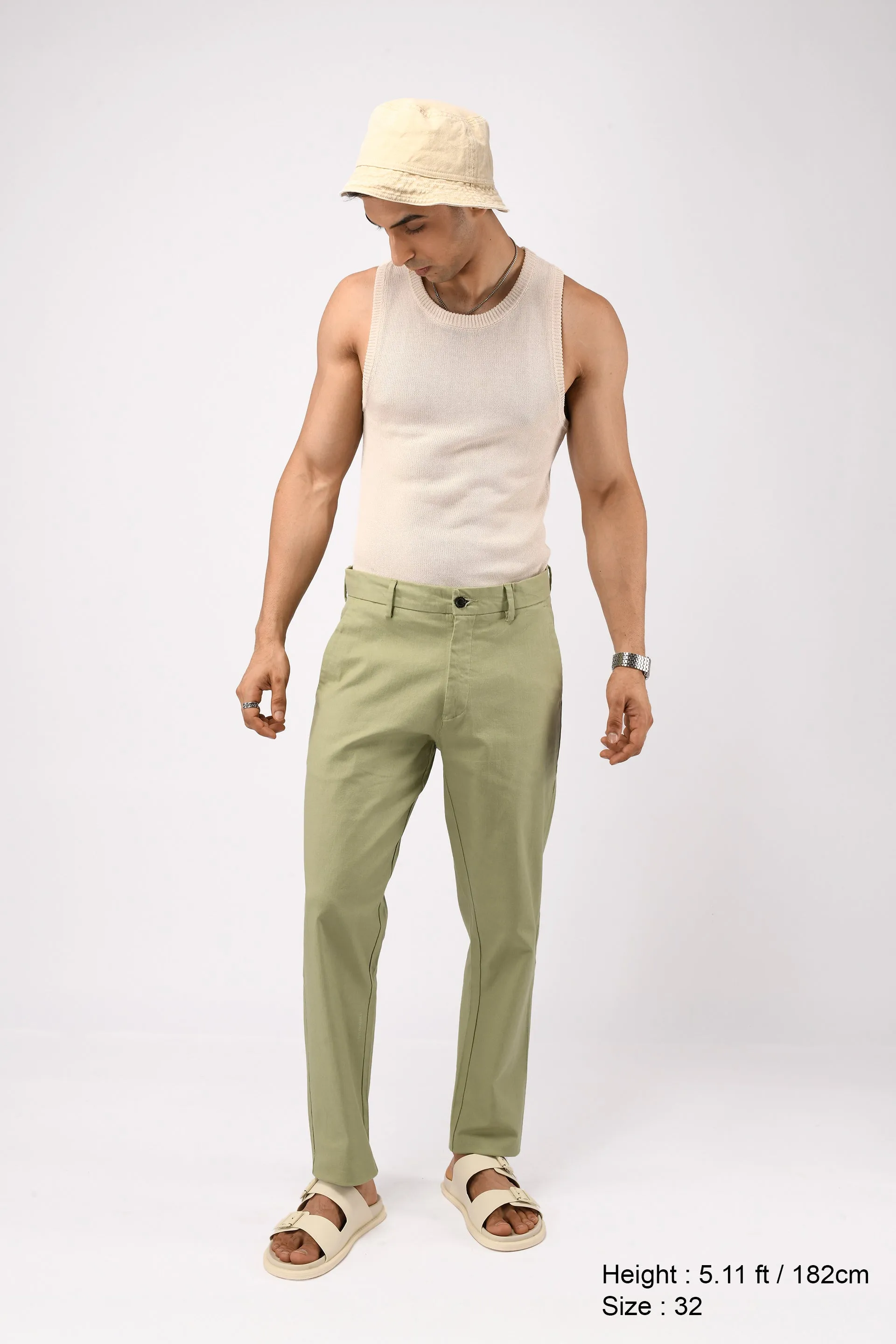 TIMELESS COTTON CHINOS- LINEN FEELS IN PISTACHIO