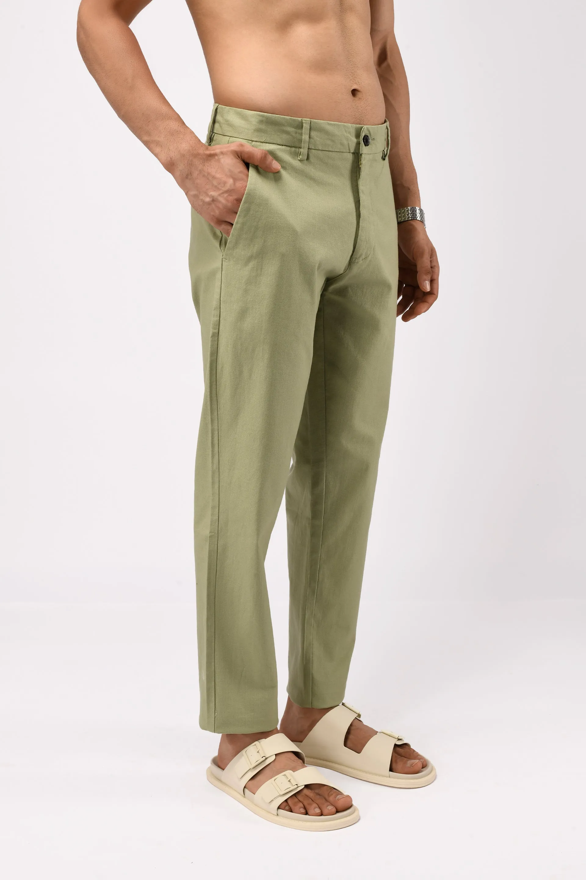 TIMELESS COTTON CHINOS- LINEN FEELS IN PISTACHIO