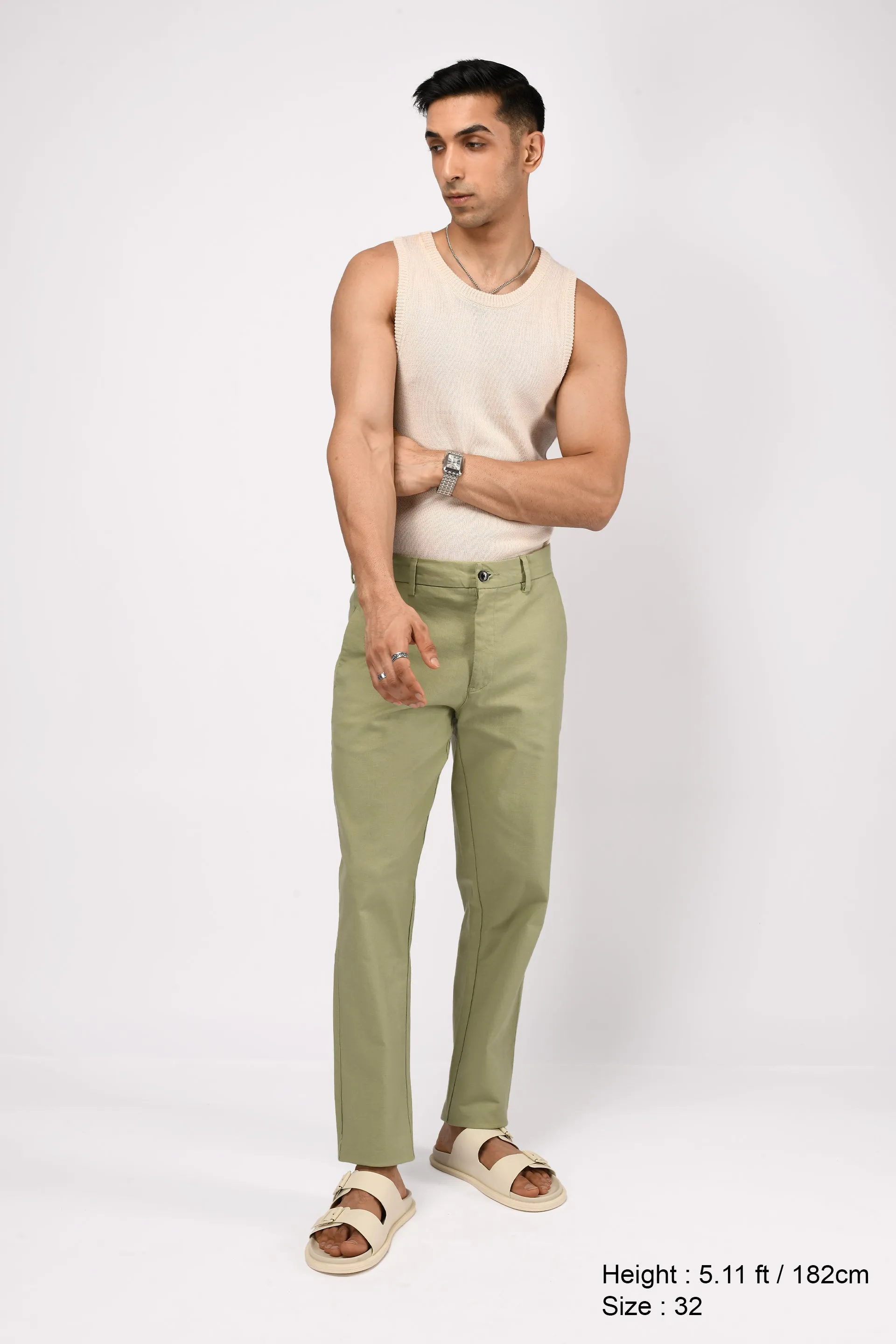 TIMELESS COTTON CHINOS- LINEN FEELS IN PISTACHIO