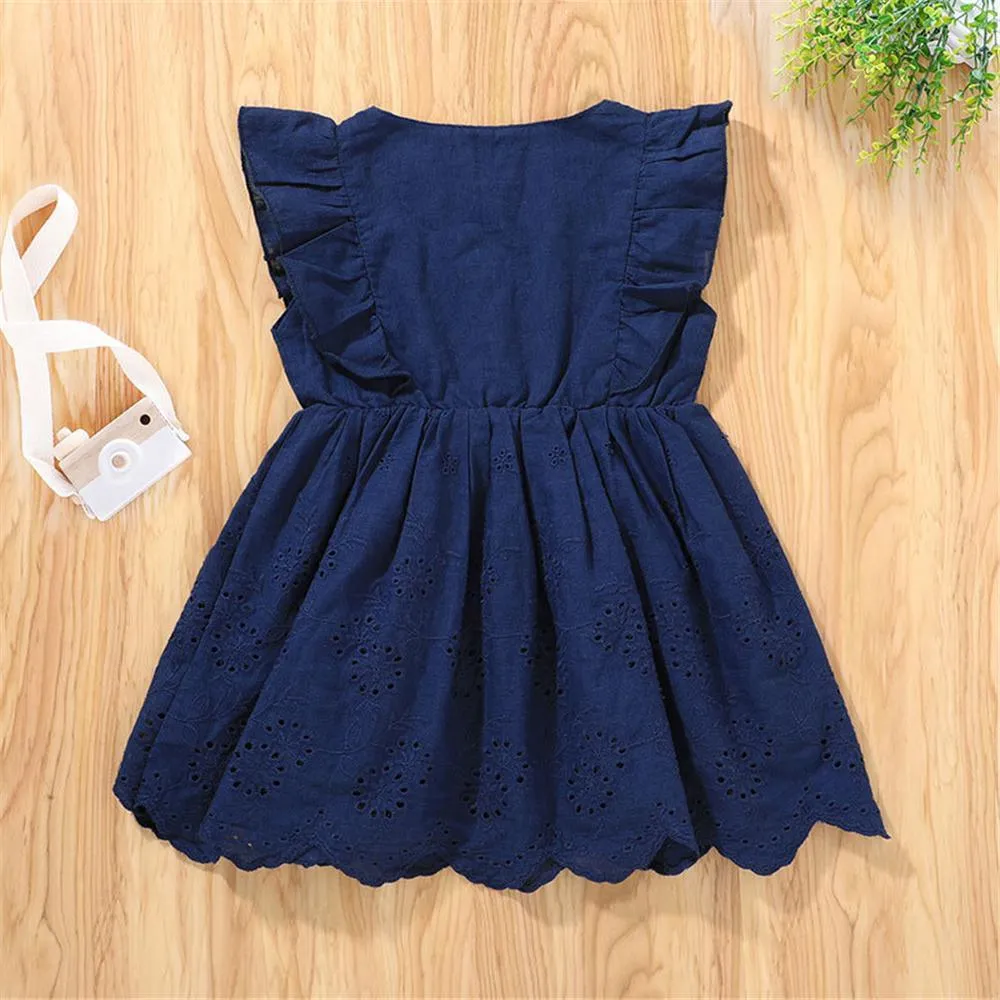 Toddler Girls Solid Ruffled Sleeveless Dresses trendy baby clothes wholesale
