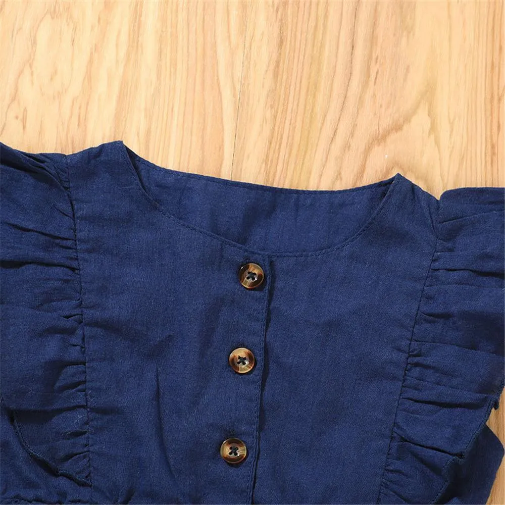 Toddler Girls Solid Ruffled Sleeveless Dresses trendy baby clothes wholesale