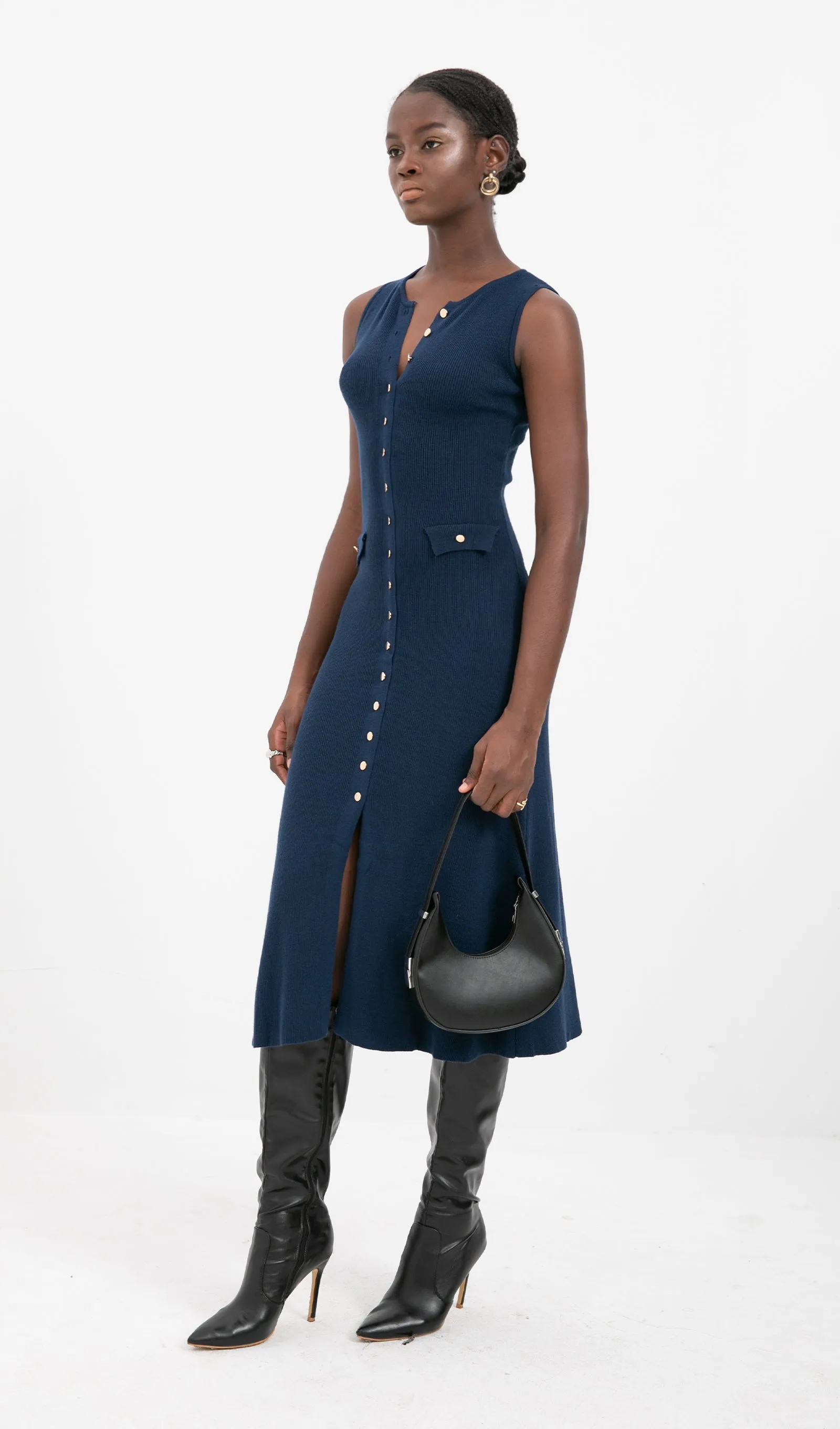 Trendy A-line Knitted Midi Dress