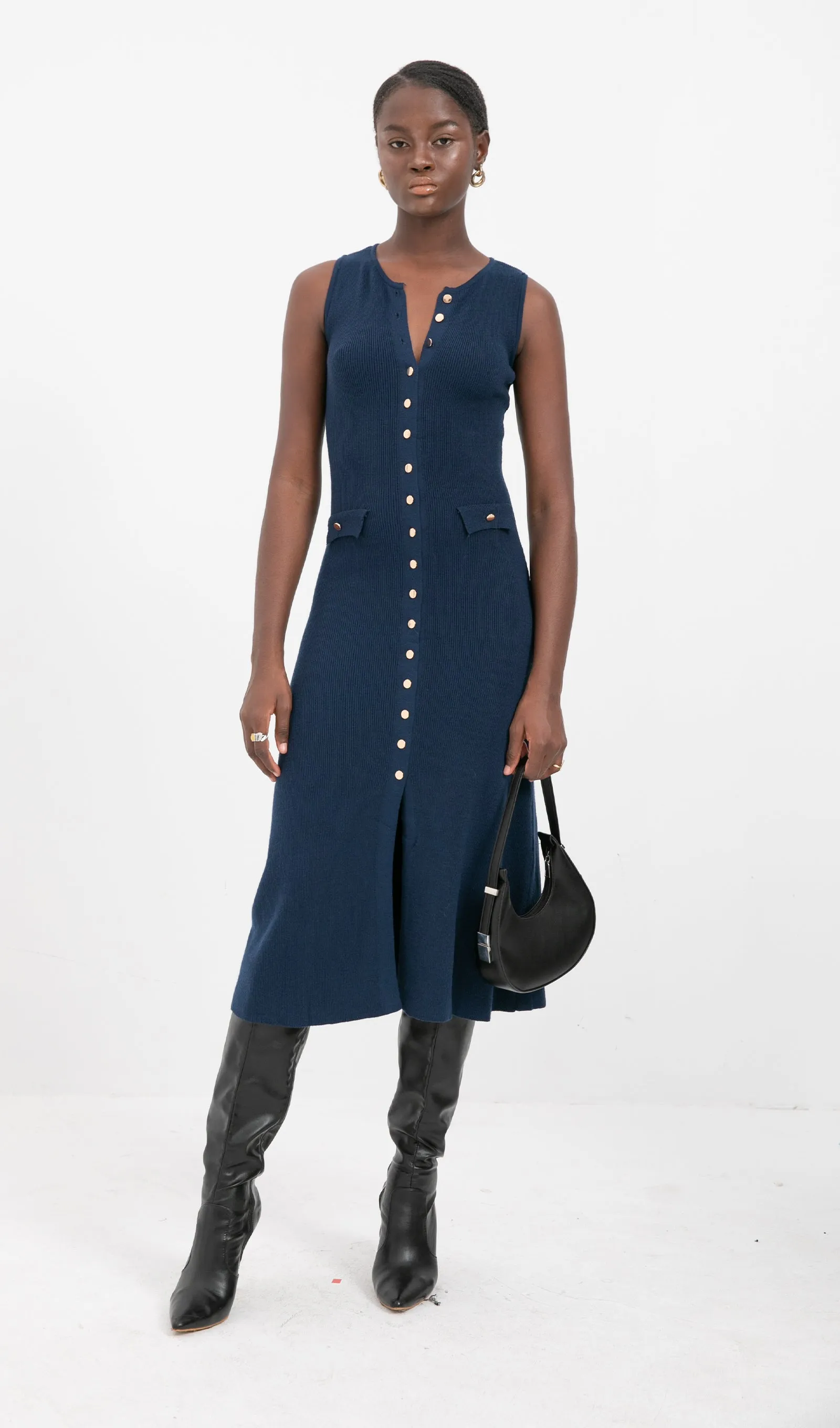 Trendy A-line Knitted Midi Dress
