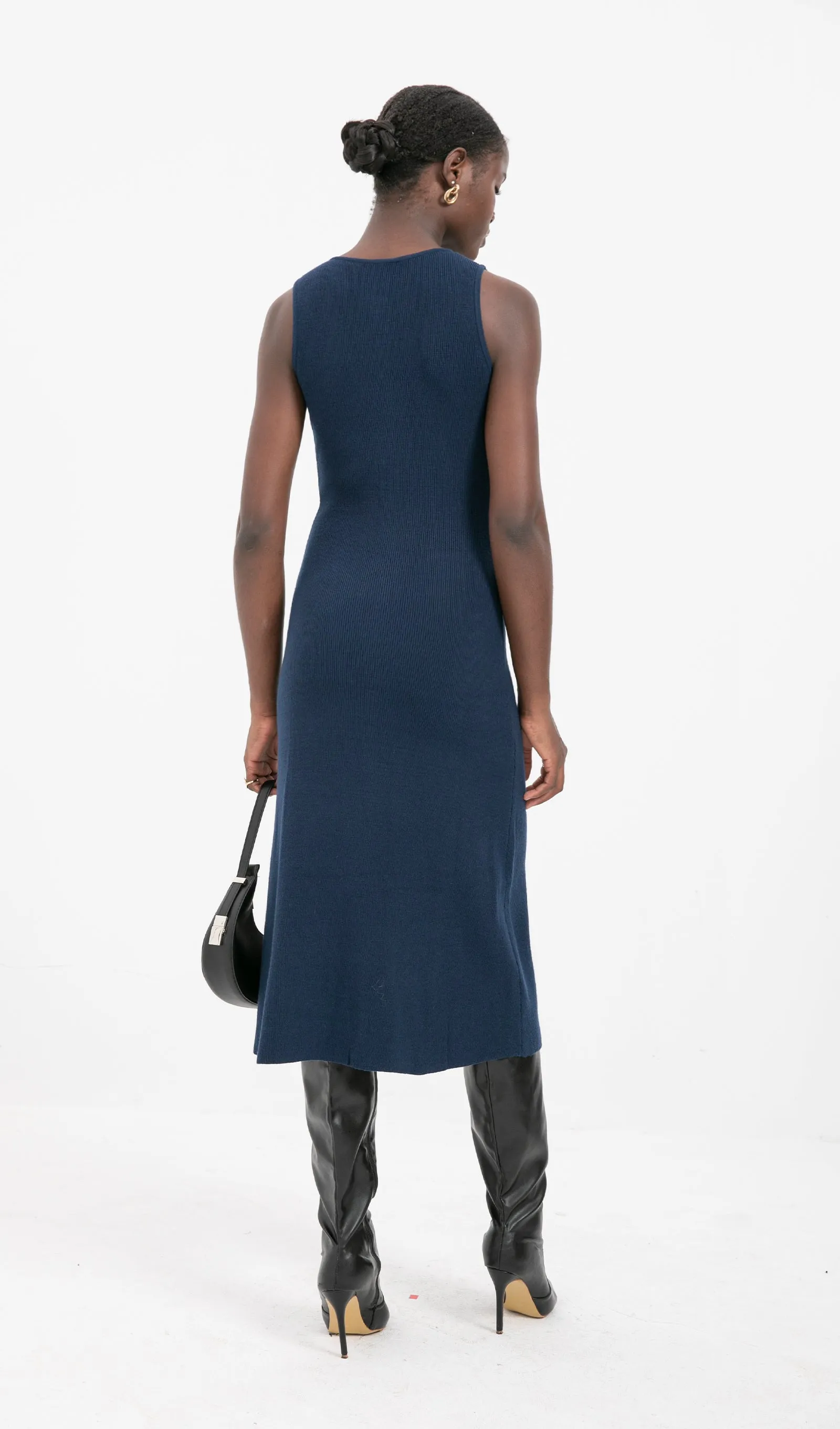 Trendy A-line Knitted Midi Dress