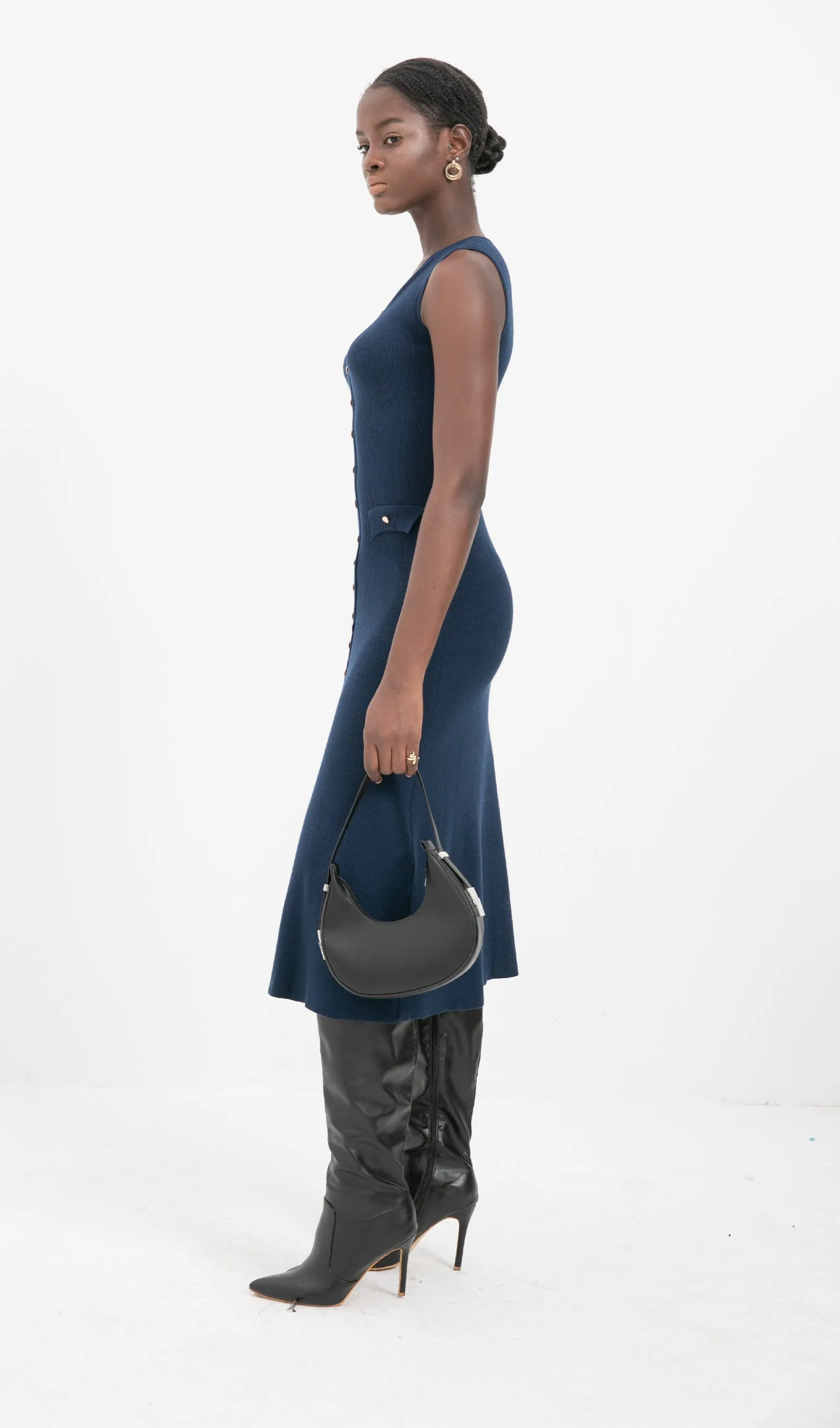 Trendy A-line Knitted Midi Dress