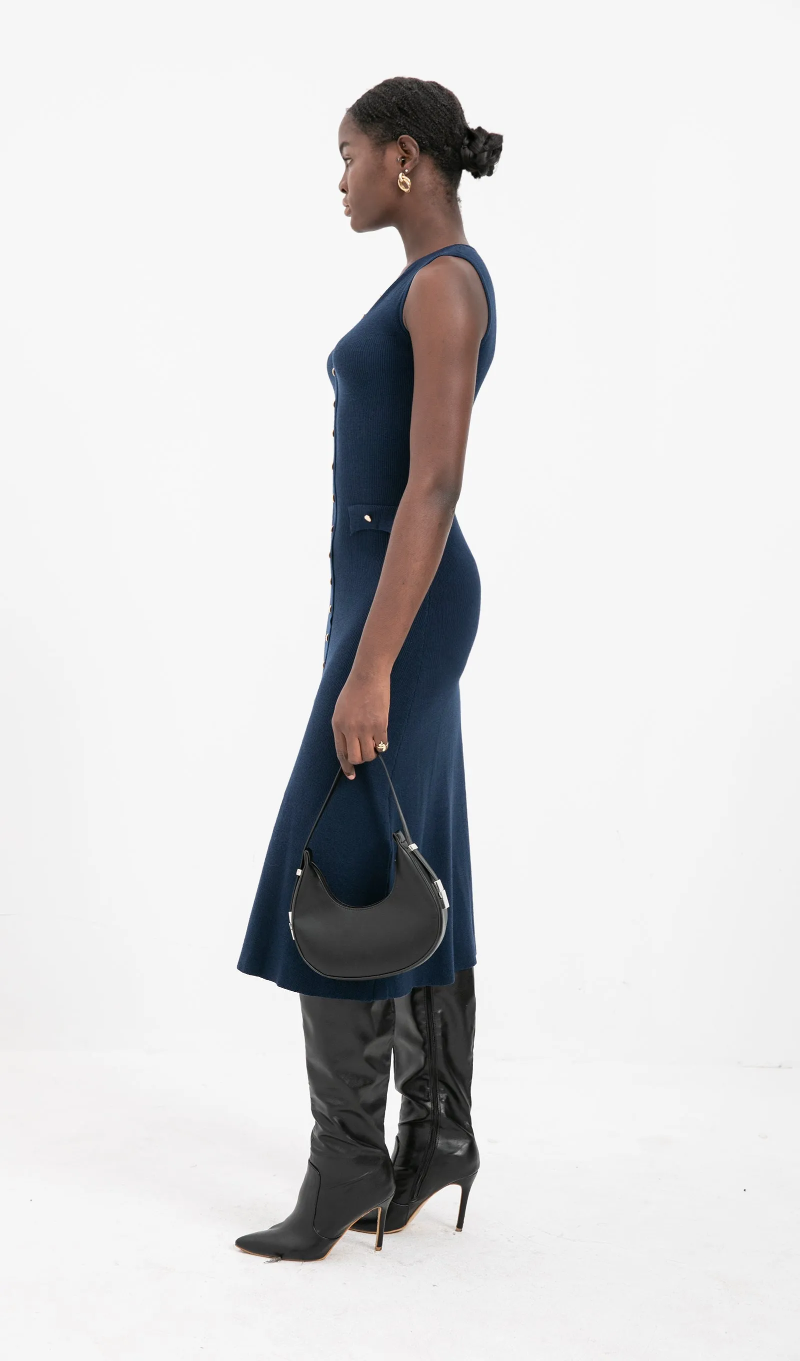 Trendy A-line Knitted Midi Dress