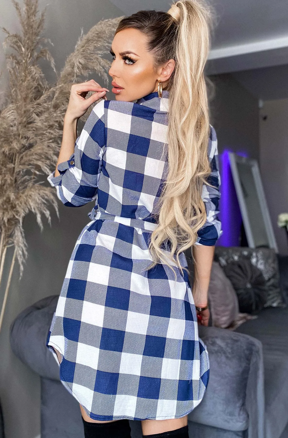 Trendy Checkered Shirt Dress