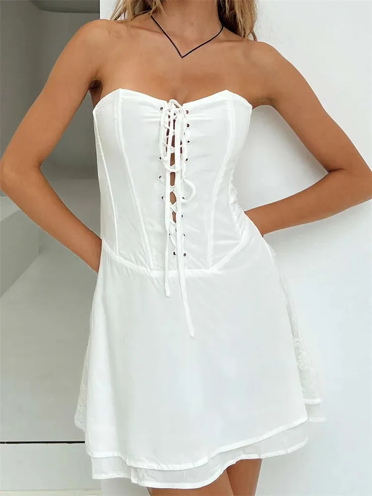 Trendy Criss-Cross Lace-Up Tube Mini Dresses